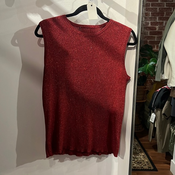 Mettalic Threaded sparkle sweater tank top crew neck muscle fit hip length thin - Picture 1 of 3